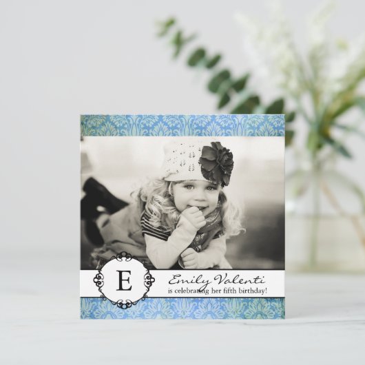 Classy Damask Birthday Party Invitation Kaart (Staand voorkant)