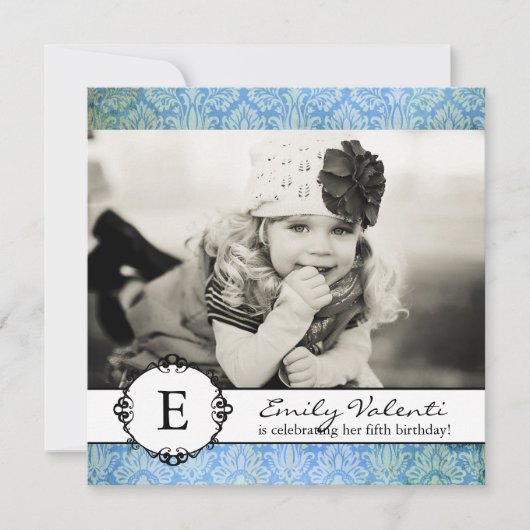 Classy Damask Birthday Party Invitation Kaart (Voorkant)