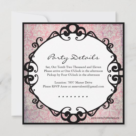 Classy Damask Birthday Party Invitation Kaart (Achterkant)