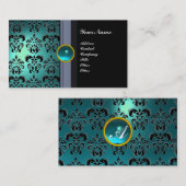 CLASSY DAMASK GEM MONOGRAM black blue aquamarine Visitekaartje (Voorkant / Achterkant)