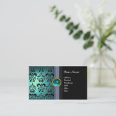 CLASSY DAMASK GEM MONOGRAM black blue aquamarine Visitekaartje (Staand voorkant)