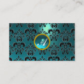 CLASSY DAMASK GEM MONOGRAM black blue aquamarine Visitekaartje (Achterkant)