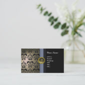CLASSY DAMASK GEM MONOGRAM zwart grijs Visitekaartje (Staand voorkant)