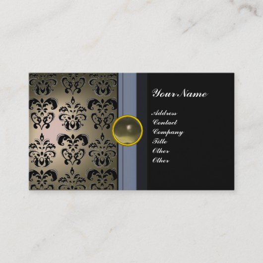 CLASSY DAMASK GEM MONOGRAM zwart grijs Visitekaartje (Voorkant)