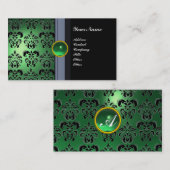 CLASSY DAMASK GEM MONOGRAM zwart groen Visitekaartje (Voorkant / Achterkant)