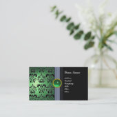 CLASSY DAMASK GEM MONOGRAM zwart groen Visitekaartje (Staand voorkant)