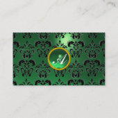 CLASSY DAMASK GEM MONOGRAM zwart groen Visitekaartje (Achterkant)