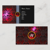 CLASSY DAMASK GEM MONOGRAM zwart rood bordeaux Visitekaartje (Voorkant / Achterkant)