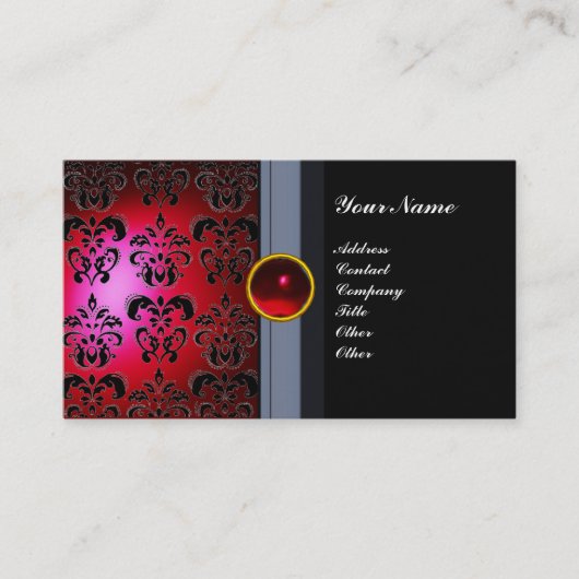 CLASSY DAMASK GEM MONOGRAM zwart rood bordeaux Visitekaartje (Voorkant)
