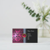 CLASSY DAMASK GEM MONOGRAM zwart roze Visitekaartje (Staand voorkant)