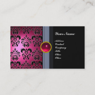 CLASSY DAMASK GEM MONOGRAM zwart roze Visitekaartje