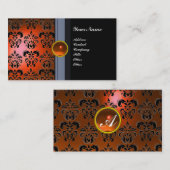 CLASSY DAMASK GEM MONOGRAM zwart sinaasappel Visitekaartje (Voorkant / Achterkant)