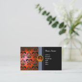 CLASSY DAMASK GEM MONOGRAM zwart sinaasappel Visitekaartje (Staand voorkant)