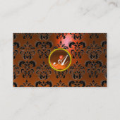 CLASSY DAMASK GEM MONOGRAM zwart sinaasappel Visitekaartje (Achterkant)