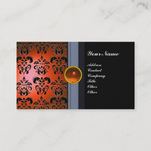 CLASSY DAMASK GEM MONOGRAM zwart sinaasappel Visitekaartje (Voorkant)