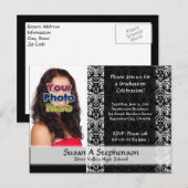 Classy Damask Graduation Party Invitation Foto Uitnodiging Briefkaart (Voorkant / Achterkant)