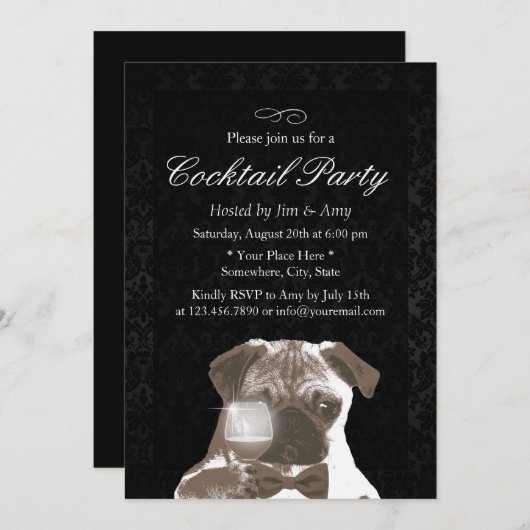 Classy Damask Housewarming Cocktail Party Kaart (Voorkant / Achterkant)