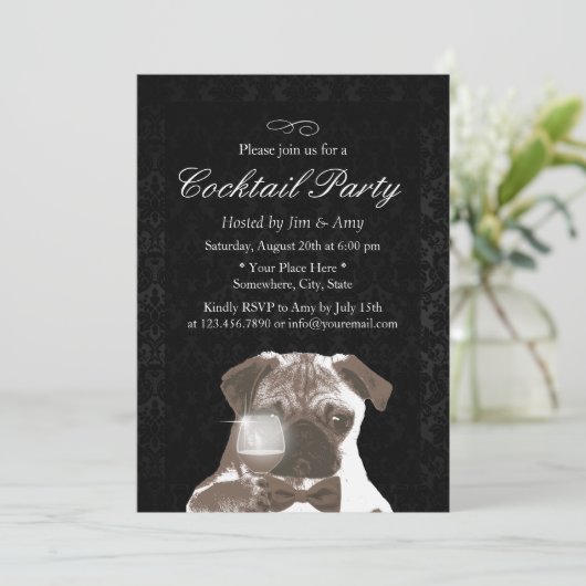 Classy Damask Housewarming Cocktail Party Kaart (Staand voorkant)