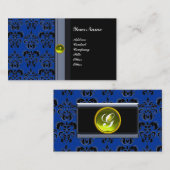 CLASSY DAMASK MONOGRAM blauw grijs topaas geel Visitekaartje (Voorkant / Achterkant)