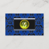 CLASSY DAMASK MONOGRAM blauw grijs topaas geel Visitekaartje (Achterkant)