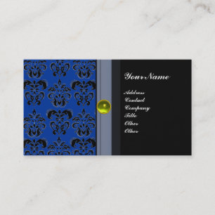 CLASSY DAMASK MONOGRAM blauw grijs topaas geel Visitekaartje