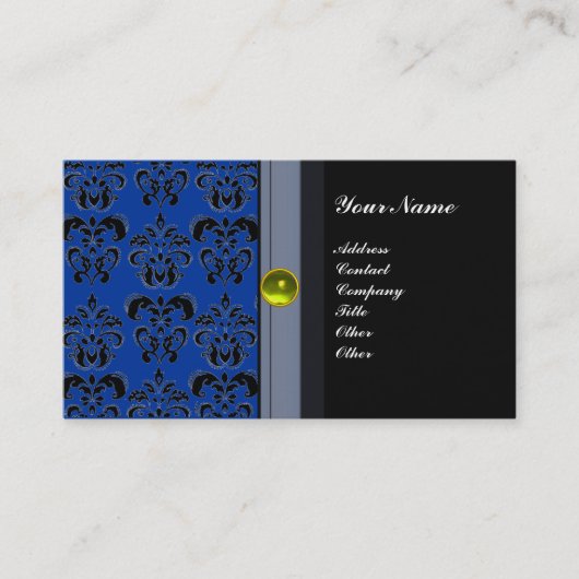 CLASSY DAMASK MONOGRAM blauw grijs topaas geel Visitekaartje (Voorkant)