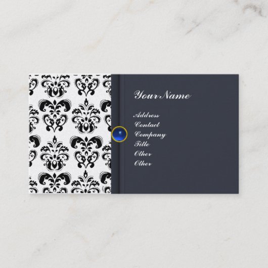 CLASSY DAMASK MONOGRAM blue sapphire gold Visitekaartje (Voorkant)