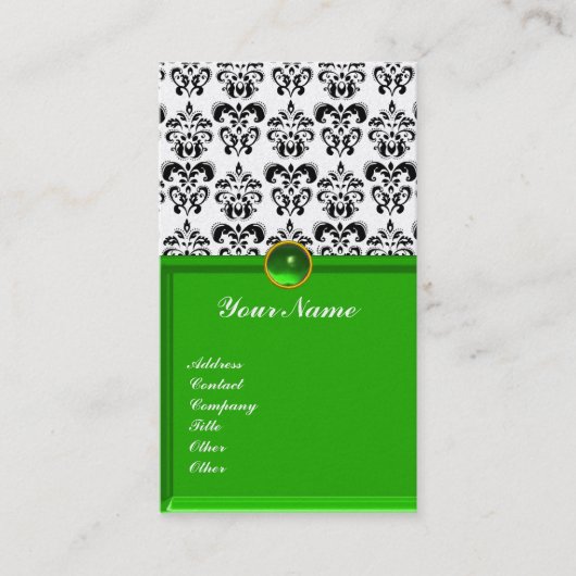CLASSY DAMASK MONOGRAM green emerald platinum Visitekaartje (Voorkant)