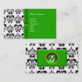 CLASSY DAMASK MONOGRAM green emerald platinum Visitekaartje (Voorkant / Achterkant)