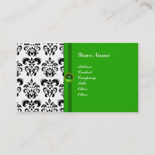 CLASSY DAMASK MONOGRAM green emerald platinum Visitekaartje (Voorkant)