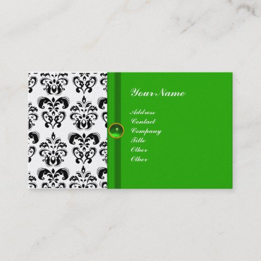 CLASSY DAMASK MONOGRAM groen smaragdgroen goud Visitekaartje (Voorkant)