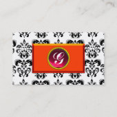 CLASSY DAMASK MONOGRAM, paarse roze ruby Visitekaartje (Achterkant)