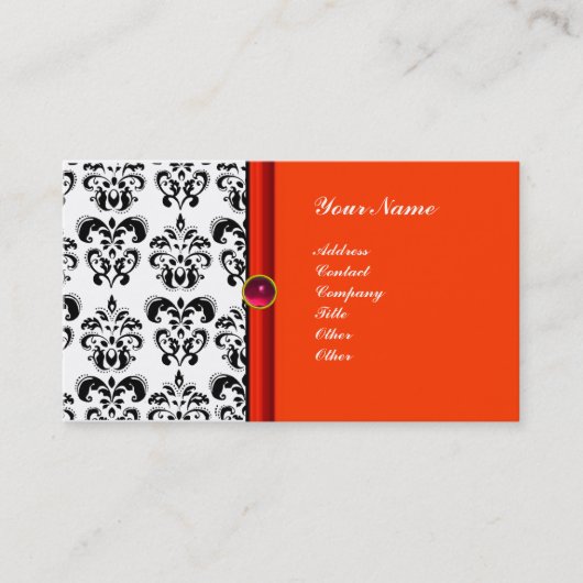 CLASSY DAMASK MONOGRAM, paarse roze ruby Visitekaartje (Voorkant)