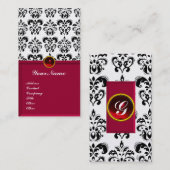 CLASSY DAMASK MONOGRAM Red burgundy platinum Visitekaartje (Voorkant / Achterkant)