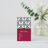 CLASSY DAMASK MONOGRAM Red burgundy platinum Visitekaartje (Staand voorkant)