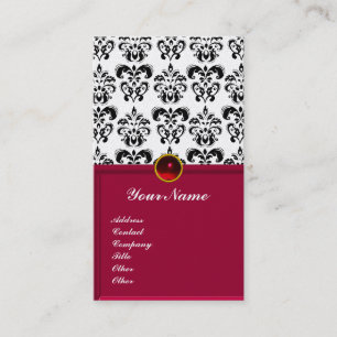 CLASSY DAMASK MONOGRAM Red burgundy platinum Visitekaartje