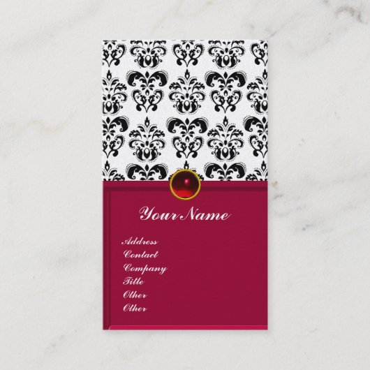 CLASSY DAMASK MONOGRAM Red burgundy platinum Visitekaartje (Voorkant)