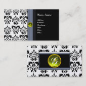 CLASSY DAMASK MONOGRAM, zwart-wit geel goud Visitekaartje (Voorkant / Achterkant)