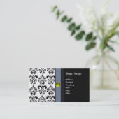 CLASSY DAMASK MONOGRAM, zwart-wit geel goud Visitekaartje (Staand voorkant)