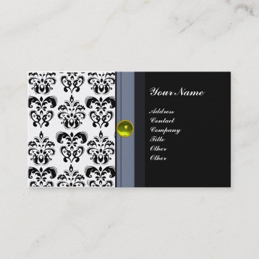 CLASSY DAMASK MONOGRAM, zwart-wit geel goud Visitekaartje (Voorkant)