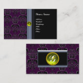 CLASSY DAMASK MONOGRAM zwart-wit geel Visitekaartje (Voorkant / Achterkant)