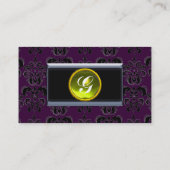 CLASSY DAMASK MONOGRAM zwart-wit geel Visitekaartje (Achterkant)
