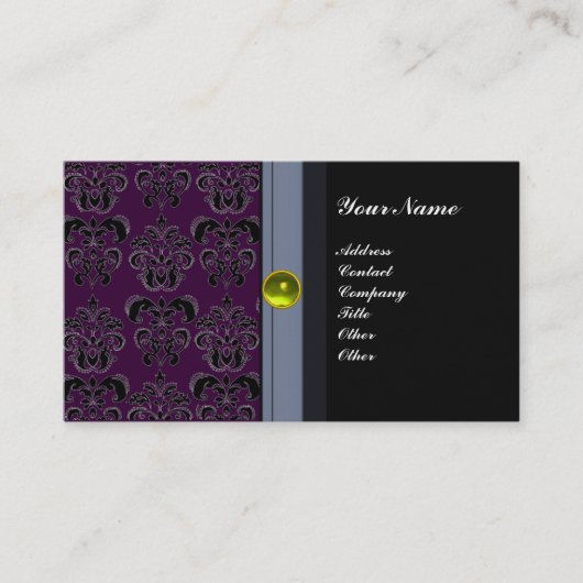 CLASSY DAMASK MONOGRAM zwart-wit geel Visitekaartje (Voorkant)