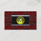 CLASSY DAMASK MONOGRAM zwart-wit geel Visitekaartje (Achterkant)
