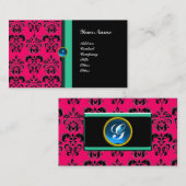 CLASSY DAMASK MONOGRAM, zwarte saffier Visitekaartje (Voorkant / Achterkant)