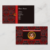 CLASSY DAMASK MONOGRAM zwarte topaz sinaasappel Visitekaartje (Voorkant / Achterkant)