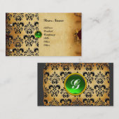CLASSY DAMASK PARCHMENT MONOGRAM green emerald Visitekaartje (Voorkant / Achterkant)