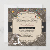 Classy Damask Pug & Wine Retirement Party Kaart (Voorkant)