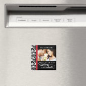 Classy Damask Sla de datum op met rood accent Magneet (Insitu (Vaatwasser))