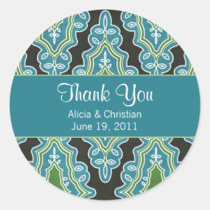 Classy Damask Turquoise Dank u Labels